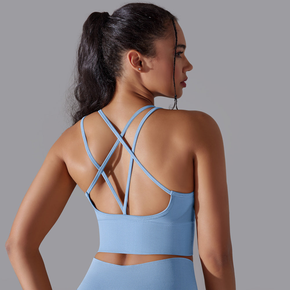 fashionpure color cross-back sports intimates tight bubble wrap high-strength yoga fitness bra bra for women