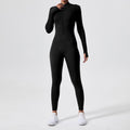 long-sleeve outdoor sports bodysuit gym outfit zipper training tight butt-lifting sports jumpsuit yoga suit