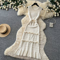 Qianjin wind sleeveless knittingelegantdress women's summer k-style round neck ruffles waist slimmingelegant long skirt