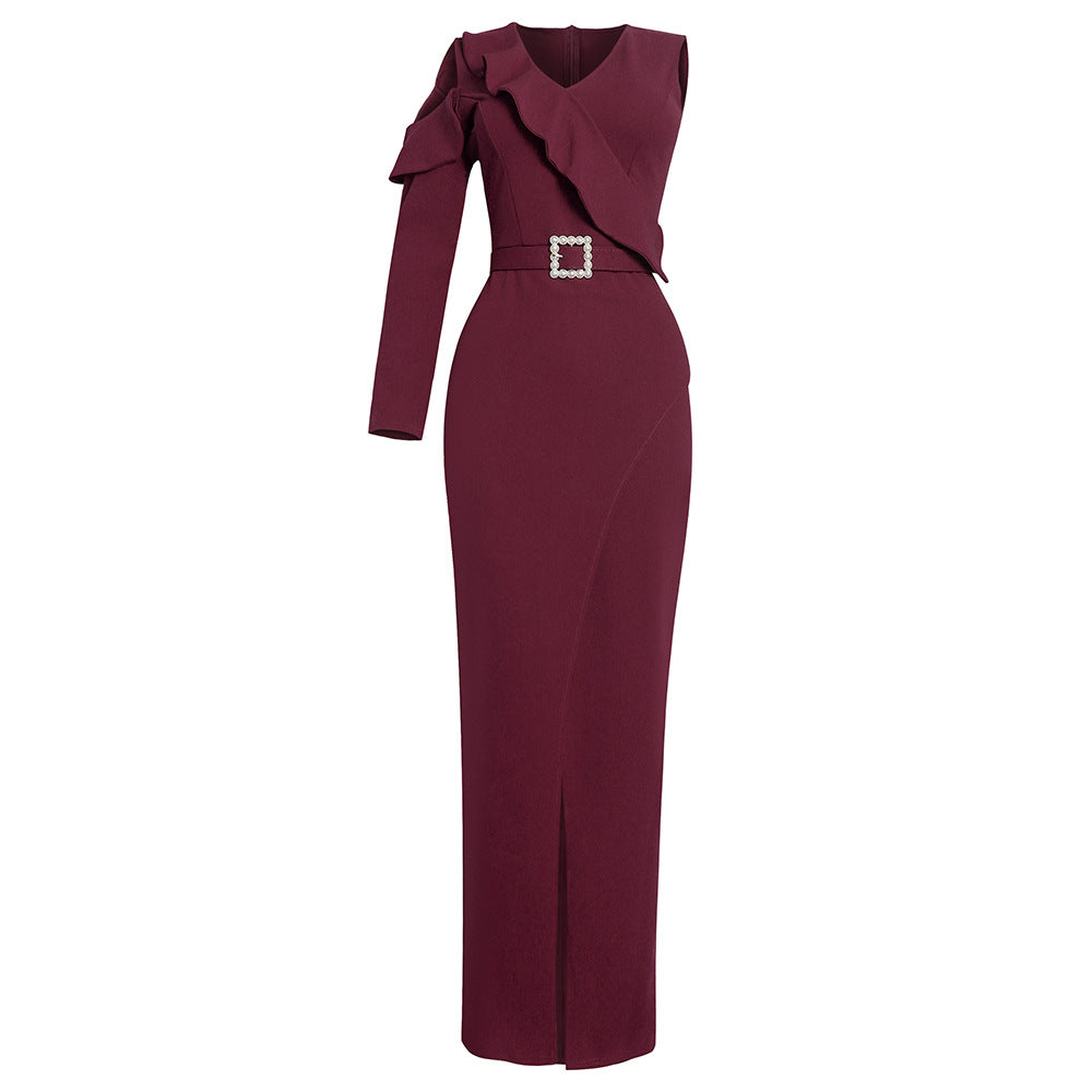 Aliexpress african plus size women's ol commuter style long asymmetrical bodycon one-shoulder dress