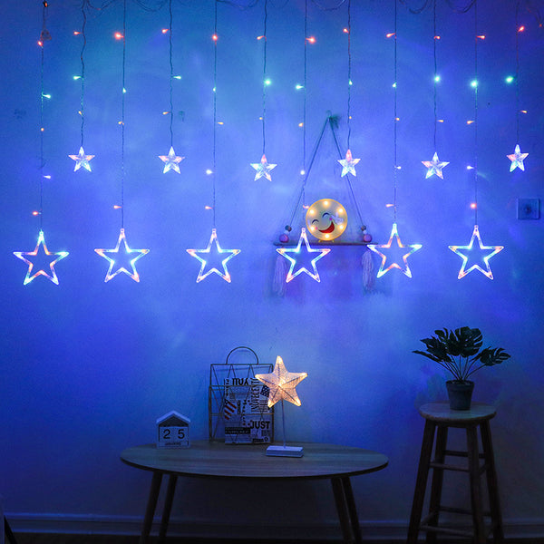Six large and six small decorative lights, star lights led light strings, five-pointed star curtain lights, Christmas Day wedding lights strings