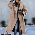 European and american autumn/winter long wool coat - chic, commuter style, beltless, turn-down collar, relaxed fit, wool green coat for women