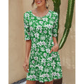 2025 summer european and american cross-border women's fashion: amazon ebay round neck printed plus size short sleeve dress with cinched waist