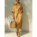 european and american cross-border new arrival: solid color long-sleeve shirt collar dress