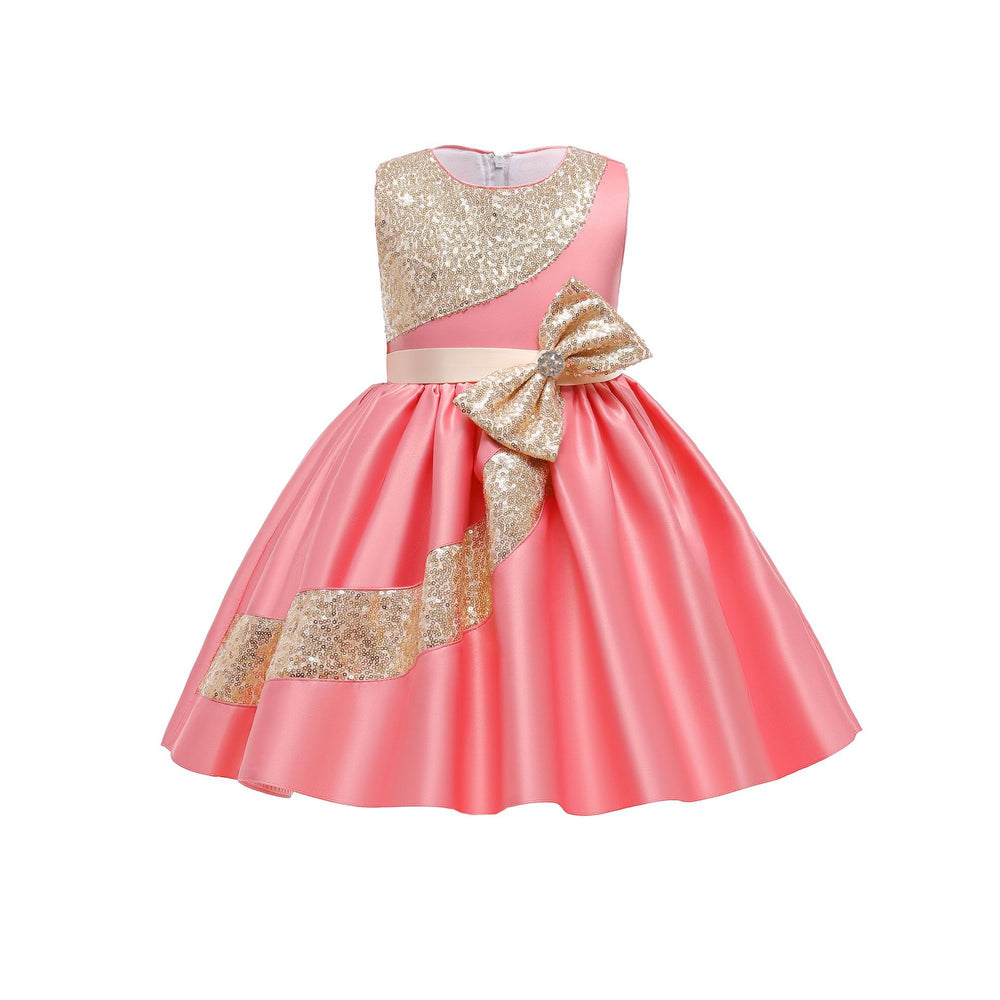 Kids green satinsequinlace baby girl first birthday dress skirt flower girls' dresses