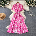 French riviera style halter sleeveless dress - women's summer cinched waist slimming tiered ruffle cake dress