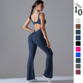 New arrival cross-border pure color beautiful back hip lifting longsilm wide leg jumpsuit sports running fitness jumpsuit yoga wear