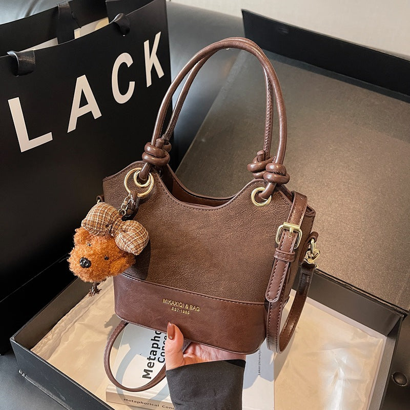 2025 new korean style handheld bucket bag women's bag retro popular chic elegant single shoulder crossbody bag