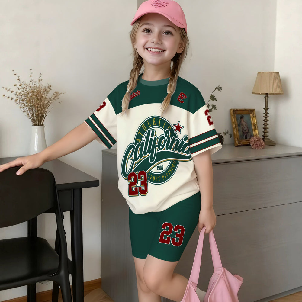 Wholesale girls' clothing: versatile t-shirt and shorts set - casual two-piece outfit, ready stock, direct supply
