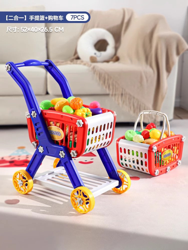 Kids shopping cart baby supermarket trolley with seat - girl's fruit and vegetable basket kitchen play house toy