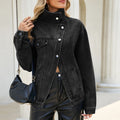 European and american cross-border e-commerce  asymmetrical slant placket metal buckle multi-pocket drop shoulder washed denim jacket for women