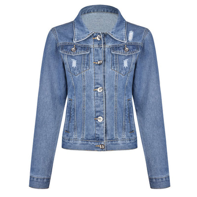 Amazon  distressed denim jacket women's european and american style comfortable casual washed denim jacket