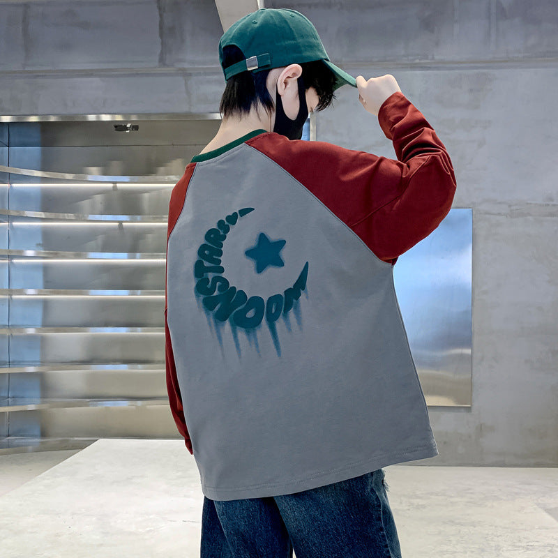 Boys' autumn long-sleeve top, trendy streetwear hoodie, spring/autumn style,  new arrival, big kids' autumn outfit, korean style, cool and stylish