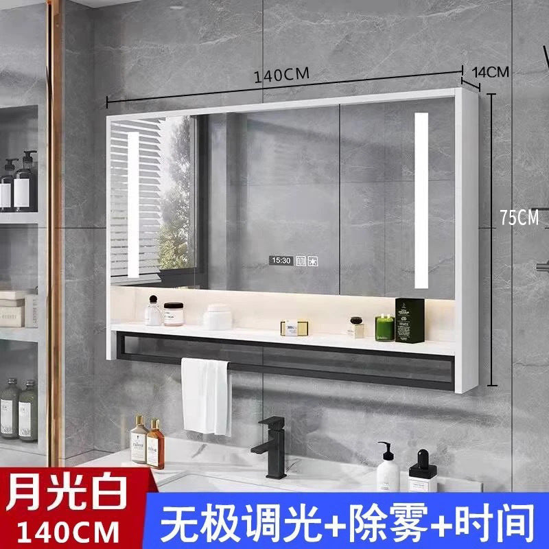 Light luxury bathroom smart mirror cabinet separate bathroom wall-mounted mirror box touch anti-fog integrated cabinet with lamp storage
