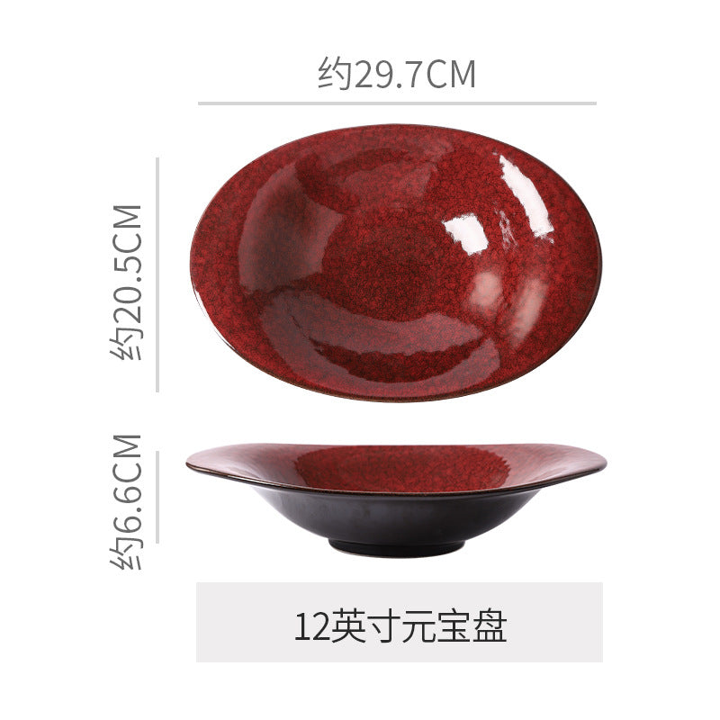 Personalized burgundy ceramic restaurant hotel tableware embossed exquisite fruit dessert plate tea tray for home dish plate salad bowl