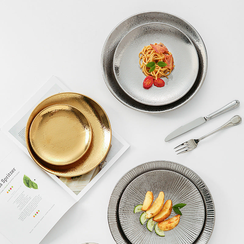 Insaccessible luxury ceramic western dinner plate retro ceramic restaurant for home shallow plate japanese ceramic good-looking dish plate