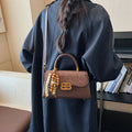 French fashion handbag small square bag women's retro color block leopard print shoulder bag autumn and winter high-end color block crossbody bag