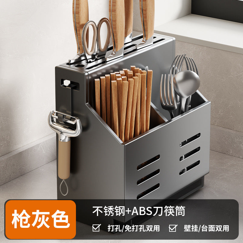 Chopsticks cage storage box Kitchen knife holder Wall hanging Stainless steel spoon Chopsticks cage basket Integrated non-punching knife rack