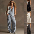 Fashion cross-border independent station new arrival vest v neck sleeveless loose pants suitloose drapedcasualtwo-piece set for women