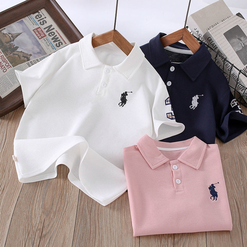 Boys' summer new arrival: polo shirt with turn-down collar, solid color casual top, trendy yh style