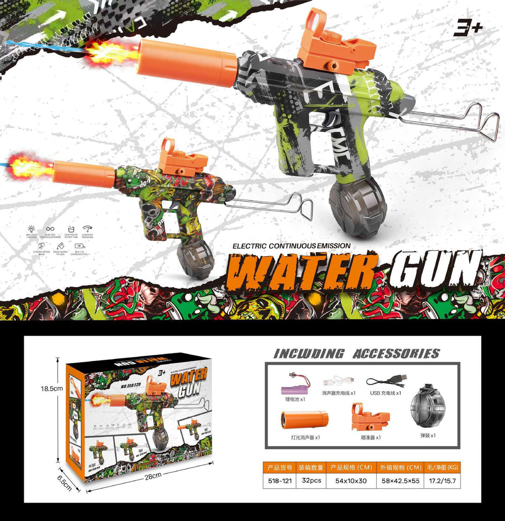 hot-selling uzi kids electric water gun toy large capacity reloading continuous water spray water fight toy wholesale