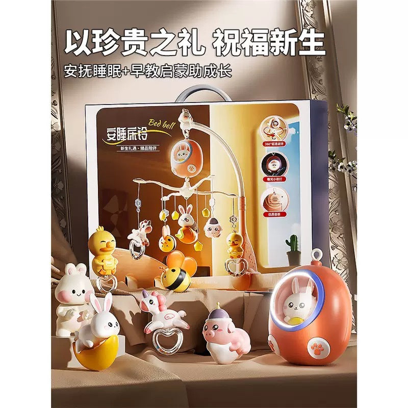 baby crib mobile toy, 0-1 year old baby musical rotating bedside bell, newborn crib hanging rattle night light