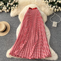 new arrivalgrids pattern patchwork a-line skirt women's high waistslimming lookelegantpleated long skirtwork clothinggrids skirt