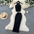 Sexy holiday style knittinghalter vest lazy high waist slit skirt women's summer elegant two-piece setwork clothing