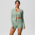 High-waisted brushed fleece tight pocket yoga set - cloud-soft quick-dry activewear three-piece outfit for outdoor leisure, running, and fitness