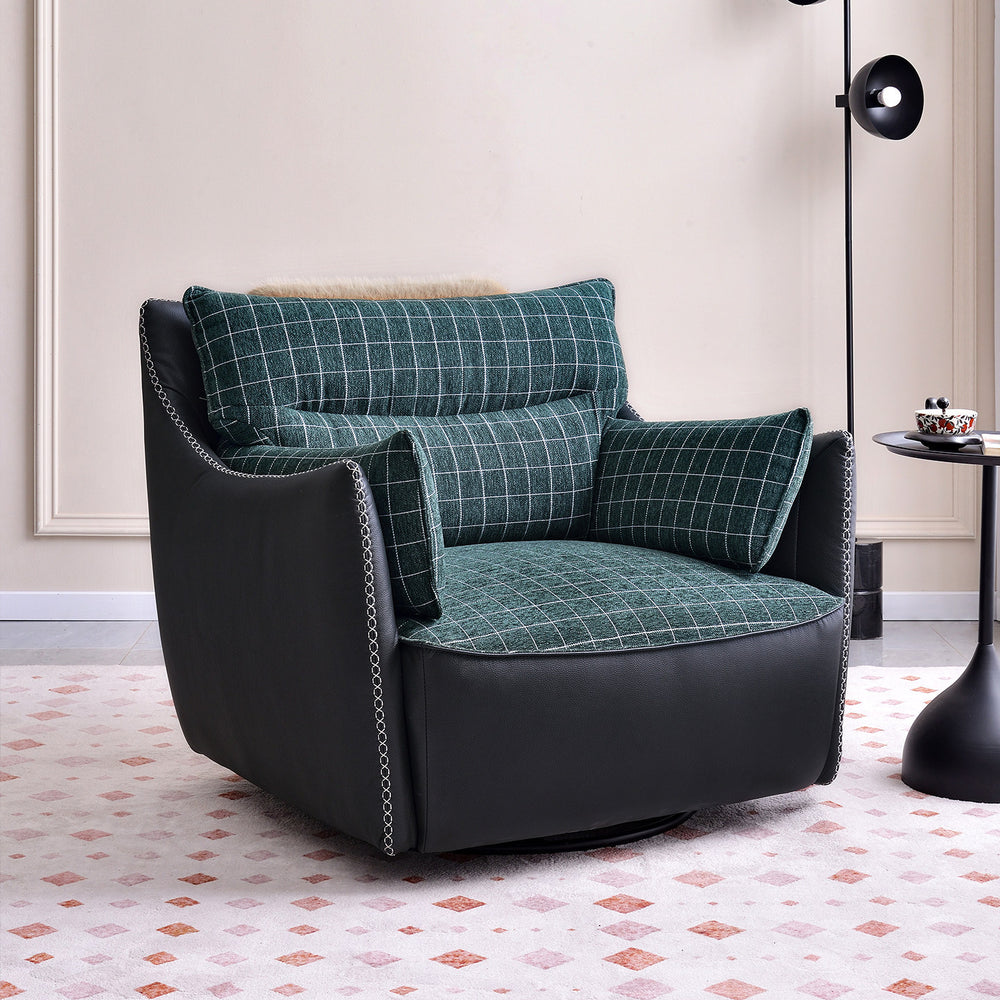 Modern minimalist single lazy sofa chair - living room, balcony, small apartment casual chair - plaid designer swivel chair