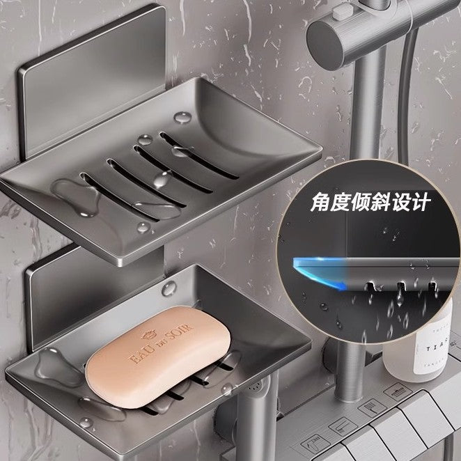 Non-punching bathroom soap box wall-mounted creative drain space aluminum bathroom soap dish toilet rack