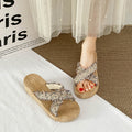 summernew arrival imitation hemp rope travel women's sandals outwear wedge flip-flops ethnic style thick sole flip-flops for women