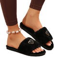 Thick sole fur slippers women's fall and winter indoor and outdoor 2024new arrivalclassy rhinestone stuffed slippers cotton slippers women's shoes