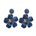 Hong kong style retro denim blue flower earrings niche style exaggerated sense of design earrings for women with square and round faces to show small faces earrings