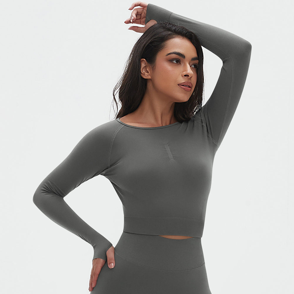 European and american new seamless yoga wear tight-fitting long-sleeve t-shirt breathable sweat-wicking running training fitness top