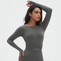 European and american new seamless yoga wear tight-fitting long-sleeve t-shirt breathable sweat-wicking running training fitness top