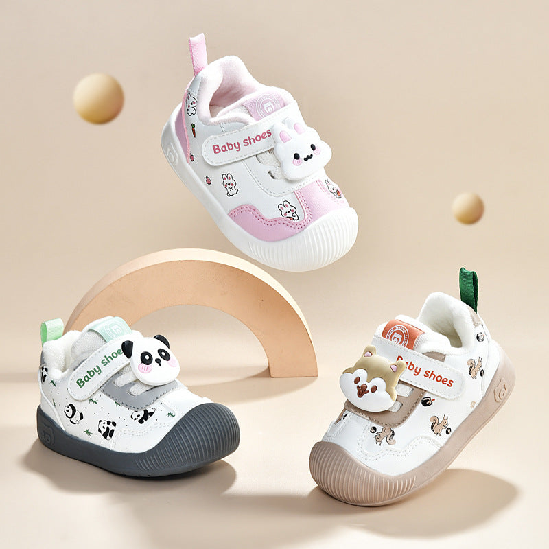 Toddler shoes for baby boys 0-1-3 years old, autumn/winter infant and toddler shoes for baby girls, soft sole functional fleece-lined thickened cotton shoes