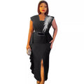 Special offer: african women's slim-fit slit pencil dress with rhinestone and ruffle detail - fashionable sleeveless two-piece look