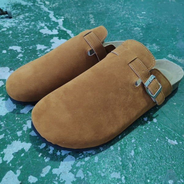 Plus size women's cork bottom slippers cross-border export baotou half slippers birkenstock shoes soft bottom roman shoes 35-46 wholesale