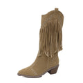 new pointed-toe rivet mid-heel v-cut knight boots - autumn retro cross-border chunky heel plus size high boots for women