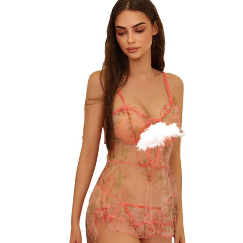 European and american cross-border e-commerce new sexy lingerie lace mesh see-through slip dress nightgown wholesale 3