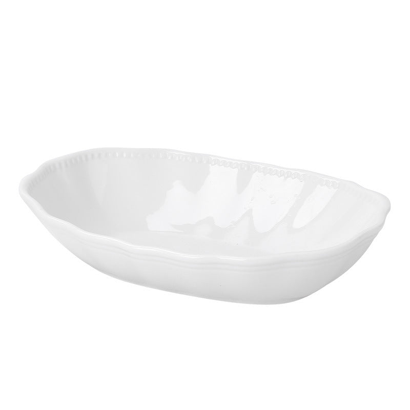 New nordic pure white baking bowl for home cheese rice plate salad bowl large ceramic deep bowl plate microwaveable