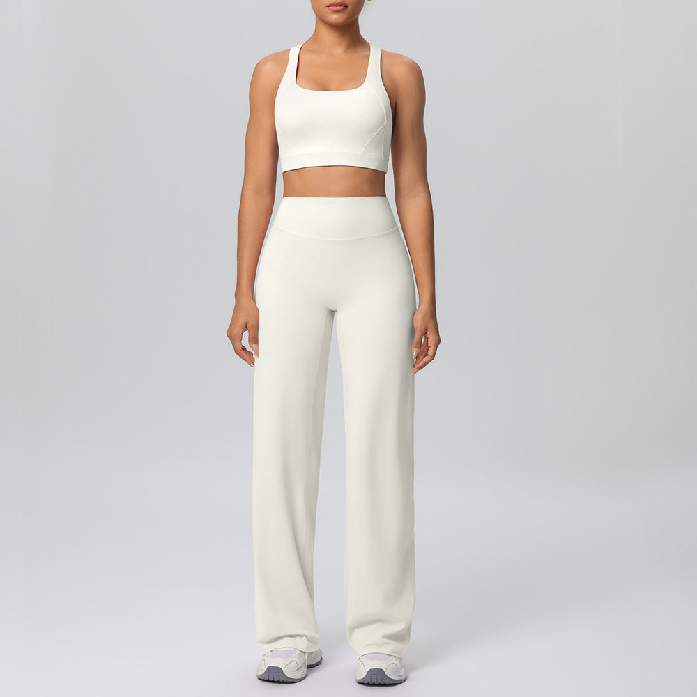 Casual outerwear sexy back yoga wear high waist wide leg straight-legpantssuit running training fitness sportswear