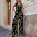 e-commerce  spring/summer new arrival: sleeveless printed jumpsuit with a stylish, high-waisted, tie-waist, wide-leg design for women