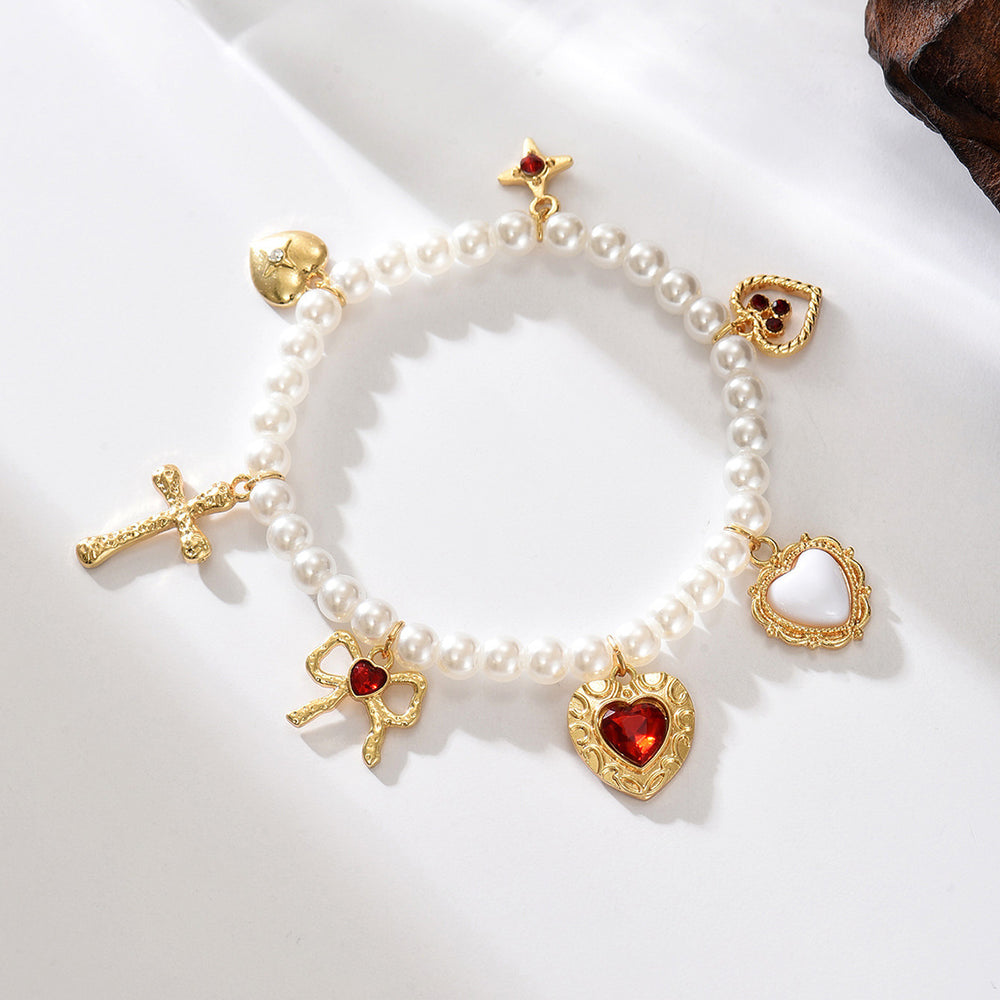 Cross pendant wholesale european and american cross-border fashion exaggerated love necklace women's sweet bow imitation pearl necklace