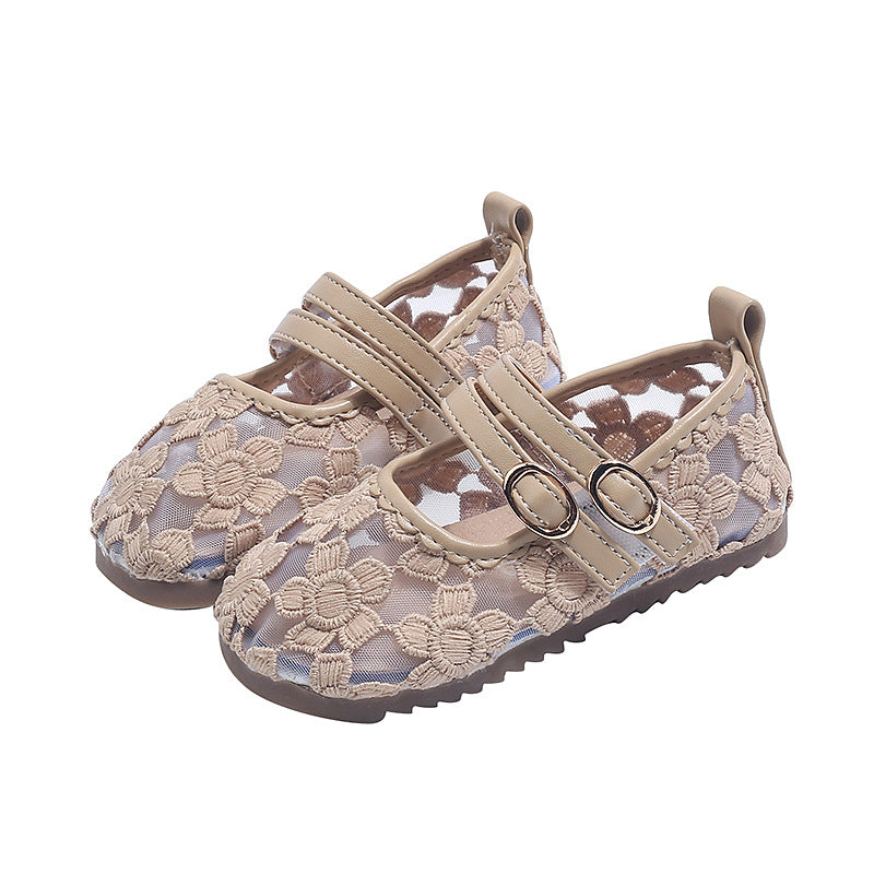 Breathable girls' mesh shoes, new kids' sandals, soft-soled toddler princess shoes, stylish girls' single shoes, sandals for toddlers and young children