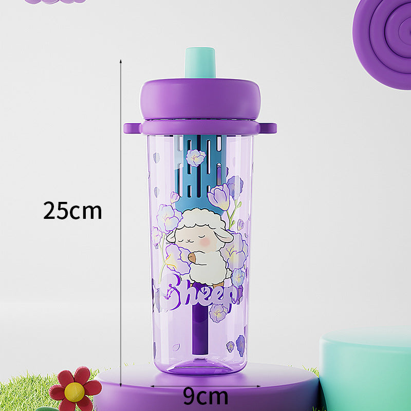 Cute cartoon animal straw cup - extra large capacity, high temperature resistant, with infuser, multi-purpose, stylish student water bottle