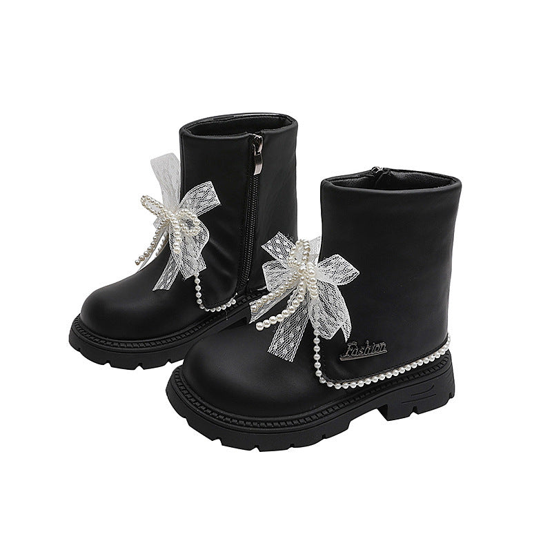 Girls' fashion boots: new autumn/winter collection - kids' british style martin boots with beaded bow detail, versatile leather boots