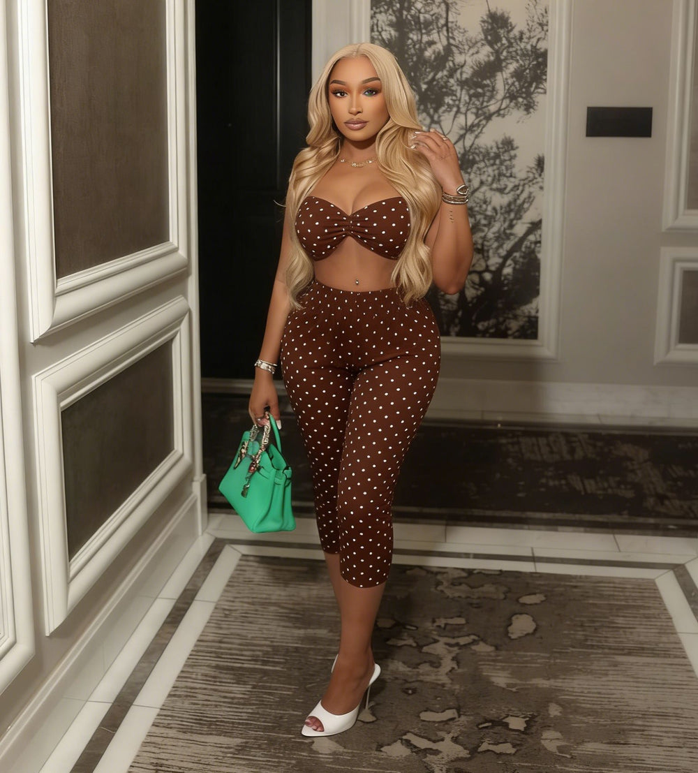 Fashion cross-border new arrival women's fashion spot printing sexy suspender tops waist-length hip-lifting 7-point pants suit for women
