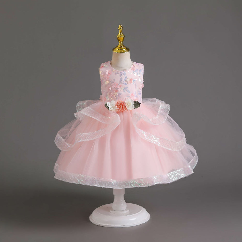 Ready-to-ship new sequin flower kids' dress, princess gown for baby girls, first birthday dress, baby dress